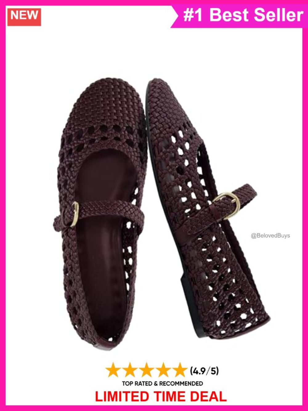 Woven Mary Jane Ballet Flats Faux Leather Cushioned Comfort
